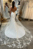 Simple Satin Mermaid Lace Appliques Beach Wedding Dress, Bridal Gown, PW386 | mermaid wedding dresses | lace wedding gown | bridal style | promnova.com