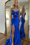 Simple Satin Mermaid Spaghetti Straps Long Prom Dresses, Evening Dresses, PL743 image 1