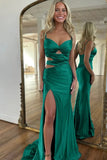 Simple Satin Mermaid Spaghetti Straps Long Prom Dresses, Evening Dresses, PL743 image 4