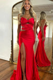Simple Satin Mermaid Spaghetti Straps Long Prom Dresses, Evening Dresses, PL743 image 5