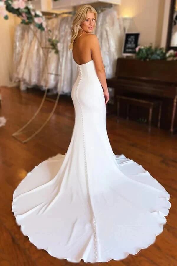 Simple Satin Mermaid Strapless Court Train Wedding Dresses, PW471 | vintage wedding dress | wedding dress stores | bohemian wedding dress | promnova.com