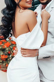Simple Satin Mermaid Sweetheart Neck Wedding Dresses With Slit, Bridal Gown, PW533 | backless wedding dress | vintage wedding dress | affordable wedding dresses online | promnova.com