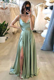 Simple Silk Satin A Line Spaghetti Straps Long Prom Dresses, Evening Dress, PL560 | green prom dresses | simple long prom dress | cheap prom dresses | promnova.com