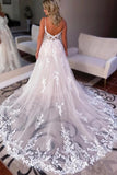 Simple Tulle A Line V Neck Wedding Dresses With Lace Appliques, Bridal Gowns, PW535 | backless wedding dress | vintage wedding dress | wedding dress stores near me | promnova.com