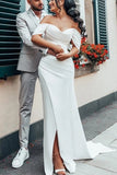 Simple Satin Mermaid Sweetheart Neck Wedding Dresses With Slit, Bridal Gown, PW533 | winter wedding dress | cheap wedding dress online | boho wedding dress | promnova.com