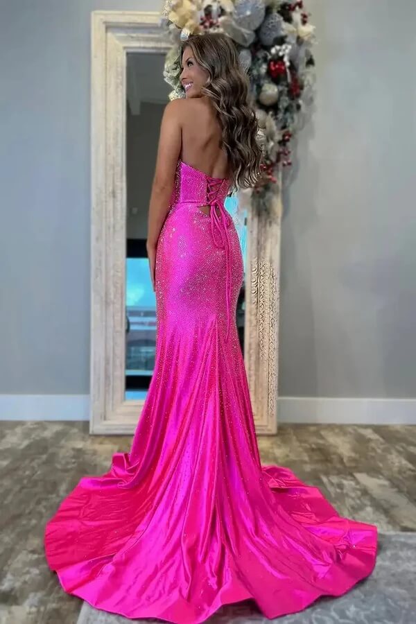 Hot Pink Mermaid Sweetheart Rhinestones Prom Dresses, PL732 | Promnova US16W / Custom Color Hot Pink Mermaid Sweetheart Rhinestones Prom Dresses, PL732 | Promnova US16W / Custom Color