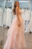 Sparkly Ling Pink Strapless Layered Tulle Sweetheart Prom Dresses, PL584 | cheap prom dresses online | party dress | long formal dresses | promnova.com
