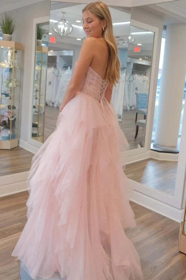 Sparkly Ling Pink Strapless Layered Tulle Sweetheart Prom Dresses, PL584 | a line prom dress | prom dresses for girls | new arrival prom dress | promnova.com