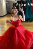 Sparkly Red A Line Corset Bodice Prom Dresses With Slit, Party Dress, PL589 image 3