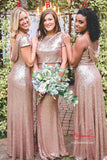 Sparkly Rose Gold Sequins Mixed Style Simple Long Bridesmaid Dresses, PB179 | two piece bridesmaid dress | shiny bridesmaid dress | cheap bridesmaid dresses | promnova.com