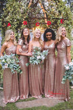 Sparkly Rose Gold Sequins Mixed Style Simple Long Bridesmaid Dresses, PB179