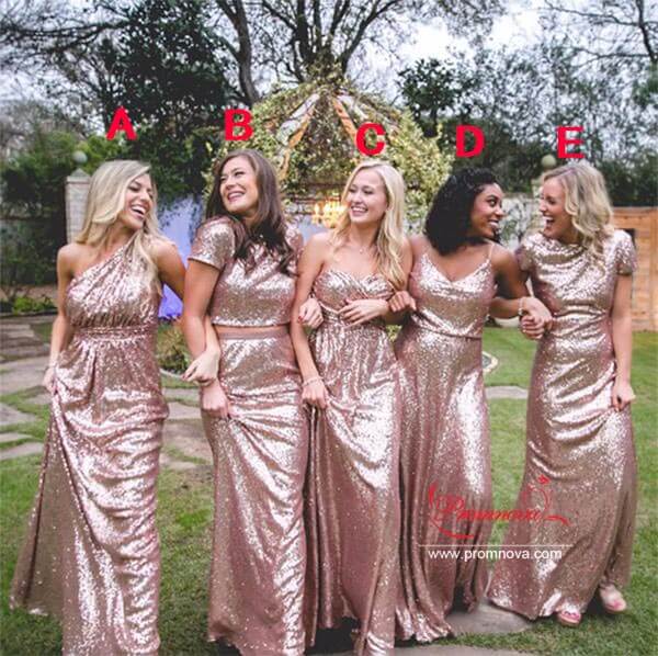 Sparkly Rose Gold Sequins Mixed Style Simple Long Bridesmaid Dresses, PB179 | junior bridesmaid dresses | country style bridesmaid dresses | maid of honor's dress | promnova.com 