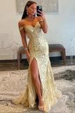 Sparkly Tulle Black Mermaid Off-the-Shoulder Long Prom Dresses With Slit, PL774 image 3