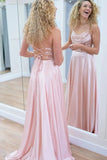 Sparkly Pink A Line Spaghetti Straps Beaded Lace Long Prom Dresses, PL686 | simple prom dress | a line prom dress | lace prom dress | promnova.com