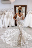 Stunning Mermaid Tulle Plunge Neck Bridal Gown, Lace Wedding Dresses, PW481 | mermaid lace wedding dress | wedding dress nearby | champagne wedding dress | promnova.com