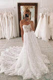 Tulle A-line Sweetheart Bohemian Wedding Dresses With Lace Appliques, PW377