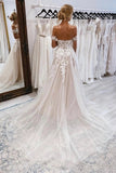 Tulle A Line Off-the-Shoulder Boho Wedding Dresses With Lace Appliques, PW534 | strapless wedding dress | beach wedding dresses | wedding dress shops near me | promnova.com