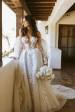 Tulle A Line Off Shoulder Long Sleeves Lace Appliques Wedding Dresses, PW362 | cheap lace wedding dresses | a line wedding dress | bridal gown | promnova.com