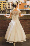 Tulle A Line Princess Tea Length Wedding Dresses With Lace Appliques, PW407 | vintage wedding dress | bohemian wedding dress | wedding gown | promnova.com