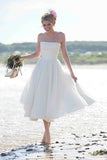 Tulle A Line Straight Across Tea-length Wedding Dresses With Ruffles, PW411