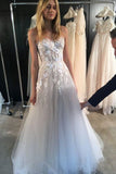 Tulle A Line Strapless Sweetheart See Through Wedding Dresses With Lace, PW517 | boho lace wedding dress | cheap wedding dresses online | sexy wedding dress | promnova.com