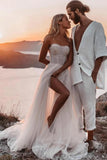 Tulle A Line Sweetheart Bohemian Simple Wedding Dresses With Slit, PW507 | outdoor wedding dress | bridal gown | new arrival wedding dress | musebridals.com