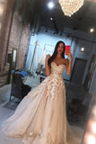 Tulle A Line Sweetheart Neck Lace Appliques Wedding Dresses With Train, PW526 | sexy wedding dress | champagne wedding dress | bohemian wedding dress | promnova.com