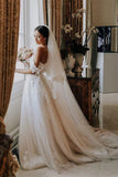 Tulle A Line Sweetheart Neck Wedding Dresses With Lace Appliques, PW366
