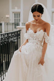 Tulle A Line Sweetheart Neck Wedding Dresses With Lace Appliques, PW366 | boho wedding dress | simple wedding dress | summer wedding dresses | promnova.com