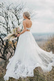 Tulle A Line Two Pieces Lace Appliques Spaghetti Straps Wedding Dresses, PW356