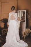 Tulle A Line V Neck Lace Top Long Sleeves Beach Wedding Dress, Bridal Gown, PW518 | backless wedding dress | boho wedding dress | wedding dress stores | promnova.com