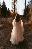 Tulle A Line V Neck Long Sleeves Rustic Wedding Dresses, Bridal Gown, PW484 | backless wedding dress | outdoor wedding dress | tulle wedding dress | promnova.com