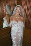 Tulle Mermaid Off-the-Shouder Lace Appliques Sweetheart Boho Wedding Dress, PW524 | new arrival wedding dress | lace wedding gown | sexy wedding dress | promnova.com