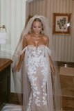 Tulle Mermaid Off-the-Shouder Lace Appliques Sweetheart Boho Wedding Dress, PW524 | summer wedding dress | tulle wedding dress | wedding dress stores | promnova.com