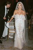Tulle Mermaid Off-the-Shouder Lace Appliques Sweetheart Boho Wedding Dress, PW524 | cheap lace wedding dress | bridal gown | wedding dress near me | promnova.com