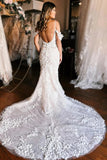 Tulle Mermaid Off the Shoulder Sweetheart Spaghetti Straps Wedding Dress, PW498 | mermaid lace wedding dress | backless wedding dress | bridal gown | promnova.com