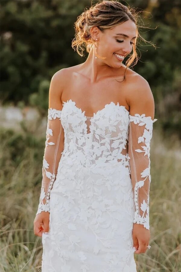 Mermaid Sweetheart Lace Long Sleeves Wedding Dress, PW421 | Promnova US0 / As Picture Mermaid Sweetheart Lace Long Sleeves Wedding Dress, PW421 | Promnova US0 / As Picture