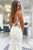 Tulle Mermaid V Neck Backless Wedding Dresses With Lace Appliques, PW527 | boho wedding dress | wedding dresses shops | cheap lace wedding dresses online | promnova.com