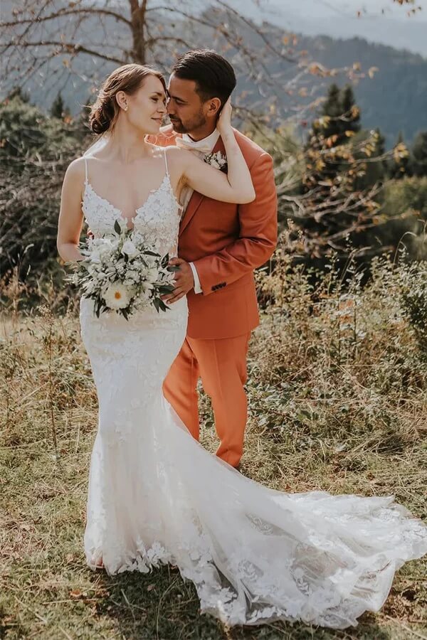 Tulle Mermaid V Neck Bohemian Lace Wedding Dresses, PW465 | Promnova US16W / As Picture Tulle Mermaid V Neck Bohemian Lace Wedding Dresses, PW465 | Promnova US16W / As Picture