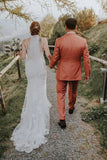 Tulle Mermaid V Neck Spaghetti Strap Bohemian Wedding Dress With Lace, PW465 | mermaid wedding dress | beach wedding dress | wedding dress online | promnova.com