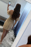Tulle Sheath Strapless Short Sleeves Homecoming Dresses With Appliques, PH479 | cheap homecoming dresses near me | where to buy homecoming dresses | short party dress | promnova.com