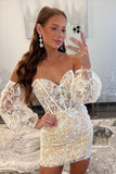 Tulle Sheath Sweetheart Detachable Sleeves Lace Short Homecoming Dresses, PH462 image 3