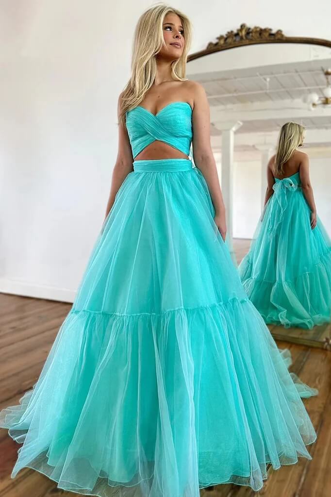Unique Off Shoulder A-line Mint Green Tulle Prom Long Formal Dress US6 / Custom Color Unique Off Shoulder A-line Mint Green Tulle Prom Long Formal Dress US6 / Custom Color