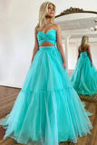 Unique Mint Green Tulle A-line Off Shoulder Prom Dresses, Party Dress, PL640