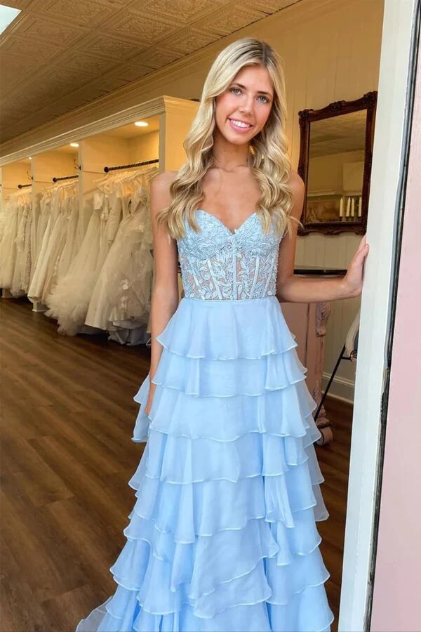 Yellow Chiffon A Line Sweetheart Corset Prom Dresses, PL616 | Promnova Yellow Chiffon A Line Sweetheart Corset Prom Dresses, PL616 | Promnova