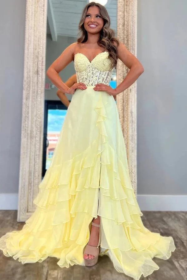strapless open back dress Ruffles Puffy Tulle Prom Dress A Line Burgundy Strapless Evening Gowns –  MyGirlProm.com