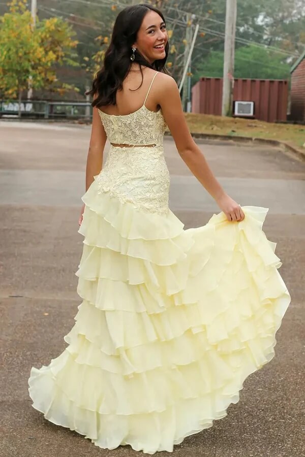 yellow party dresses Wedtrend Women Simple Lemon Wedding Guest Dress with Ruffles A Line Pleated Chiffon Bridesmaid Dress, Dusty Blue / US2 line Style Fabric Yellow Prom Dresses, Sexy Prom