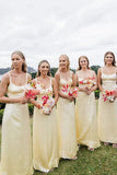 Yellow Satin Sheath Spaghetti Straps Long  Bridesmaid Dresses, PB186 | cheap bridesmaid dress | simple bridesmaid dress | budget bridesmaid dress | promnova.com