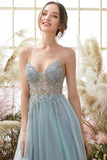 A-line Beaded Spaghetti Straps Prom Dresses With Side Split, Evening Dress PL415 | evening gown | party dresses | cheap long prom dress | www.promnova.com
