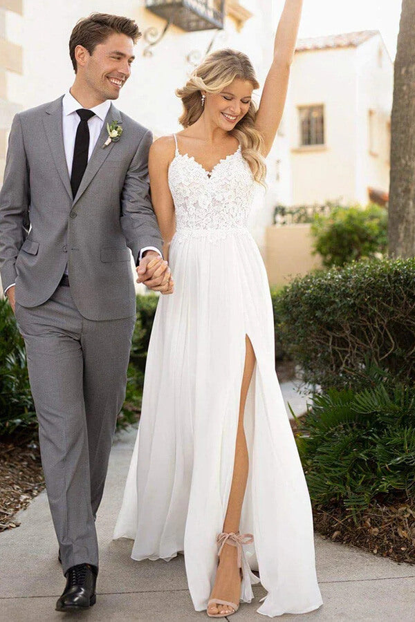 A Line Chiffon Lace Appliques Beach Wedding Dress, PW342 | Promnova US16 / As Picture A Line Chiffon Lace Appliques Beach Wedding Dress, PW342 | Promnova US16 / As Picture
